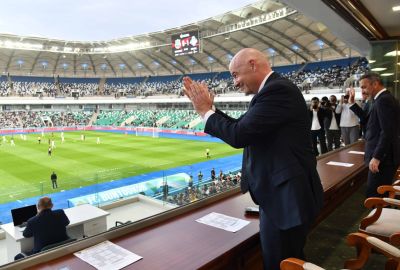 Gianni Infantino attended the Coca-Cola Super League match Bunyodkor FC vs Olimpik FC 